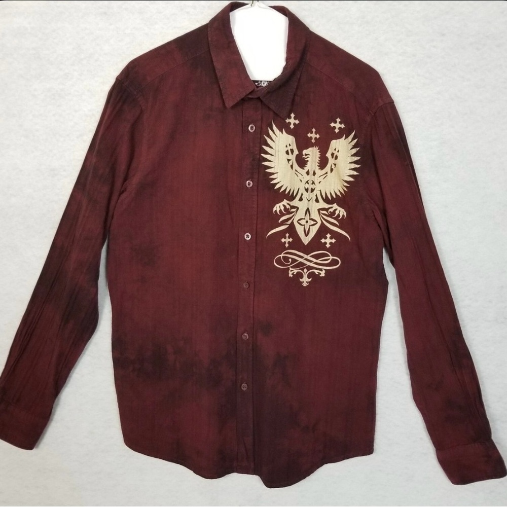 Eighty Eight Men's Maroon Tie and Die Long Sleeve Button Shirt NEW Size L WOT